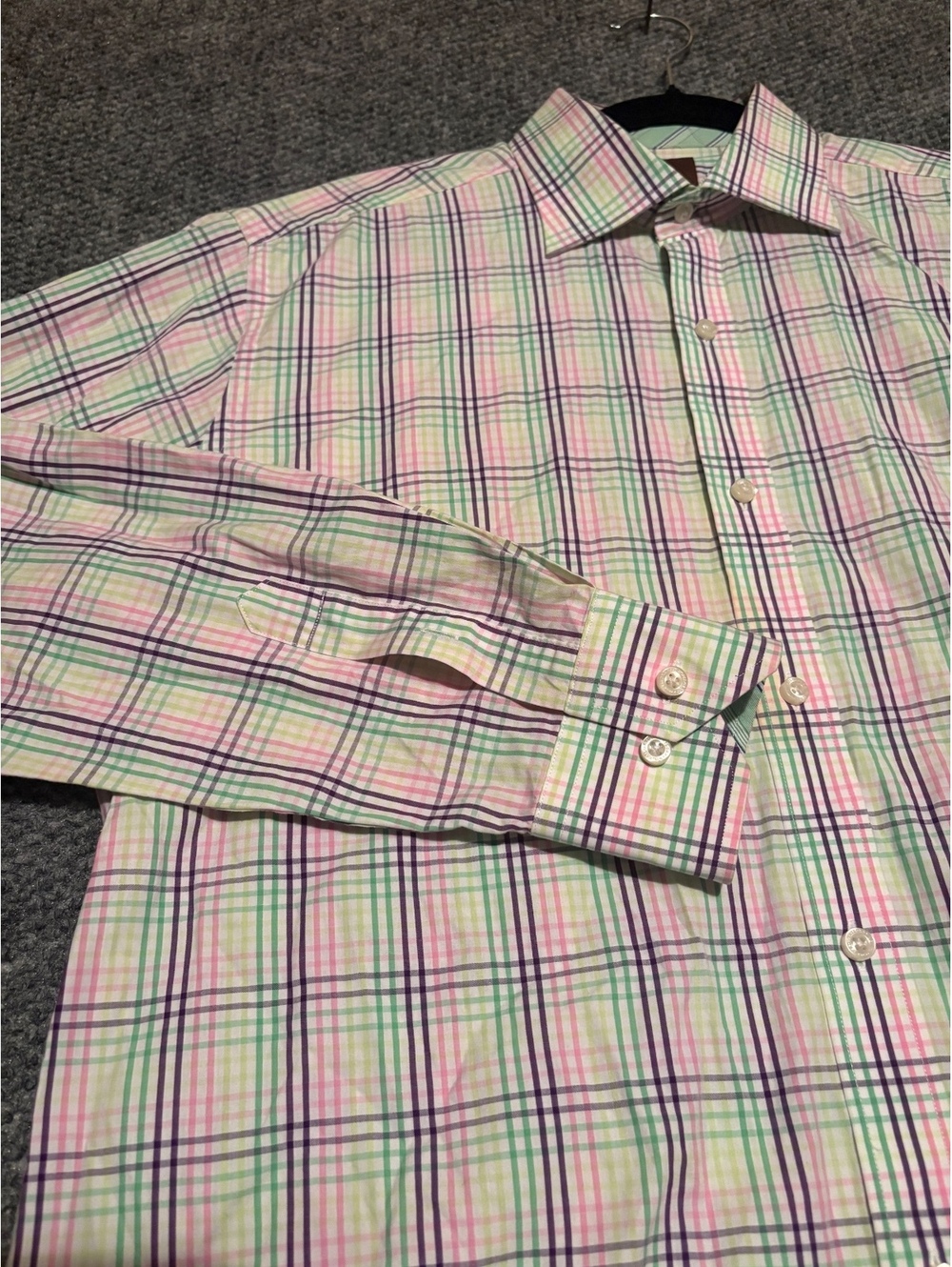 TailorByrd 100% Cotton Pink Green Plaid Men's Large Long Sleeve Button Up Shirt